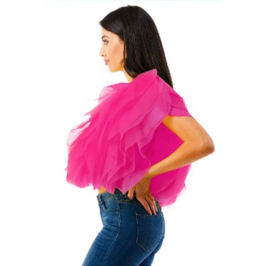 PLUS SIZE RUFFLE TULLE CROP TOP BLOUSE
