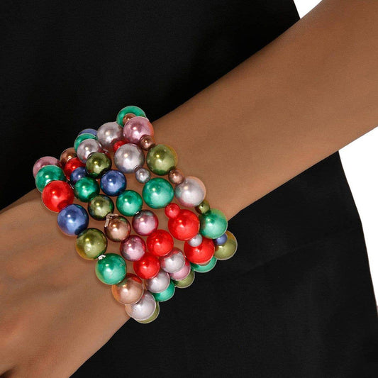 Dark Multi-Color Pearl Bracelet Set – 5-Piece Stretch Bracelets