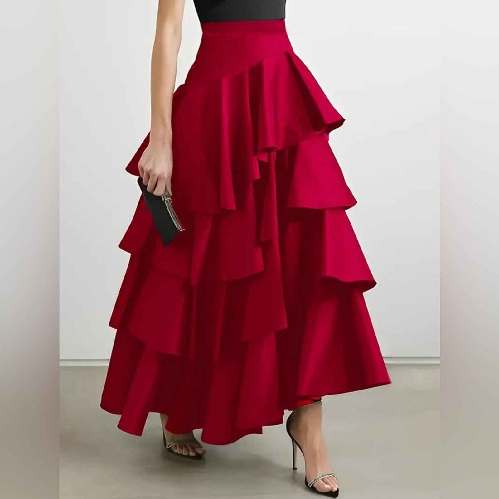 Elegant Ruffle Hem Tiered Skirt - High Waist Perfect for Womens Curvy Figure