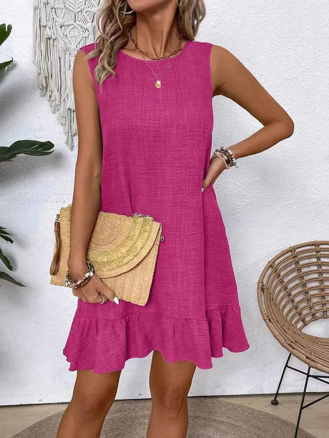 Ruffled Hem Round Neck Sleeveless Dress
