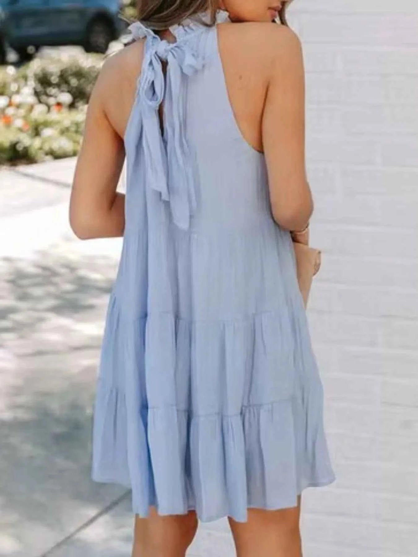 Tiered Sleeveless Tie Back Mini Dress