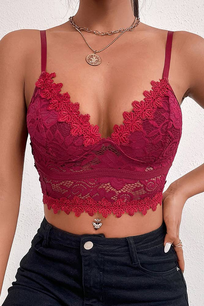 Plain Full Lace V Neck Bracelet Crop Top ZK138