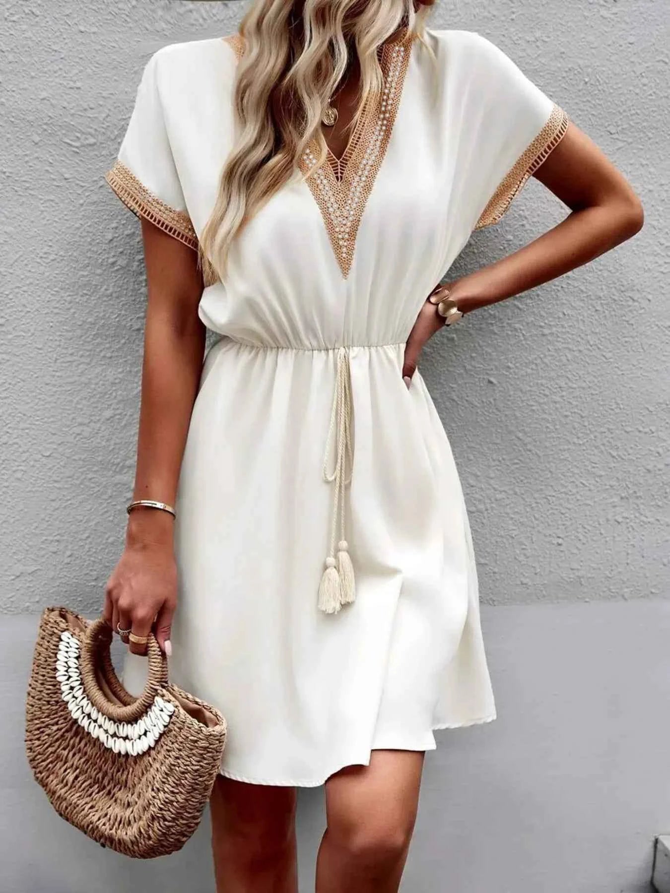 V-Neck Short Sleeve Mini Dress