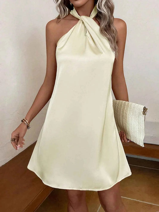 Halter Neck Satin Mini Dress