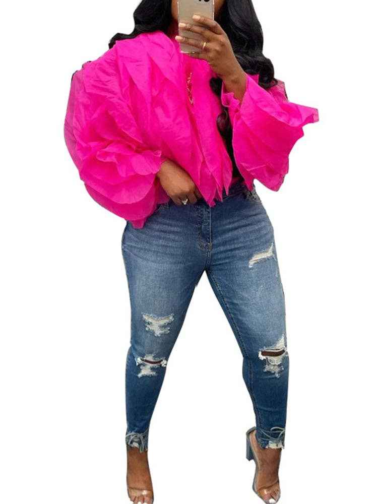 MB Fashion Sheer Voluminous Puff Sleeve Blouse 7502AT