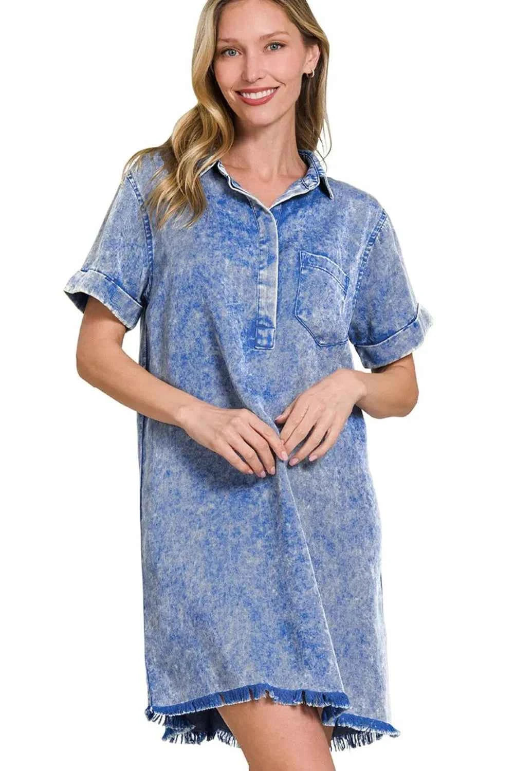 Zenana Tencel Mineral Washed Collared Shirts Dress