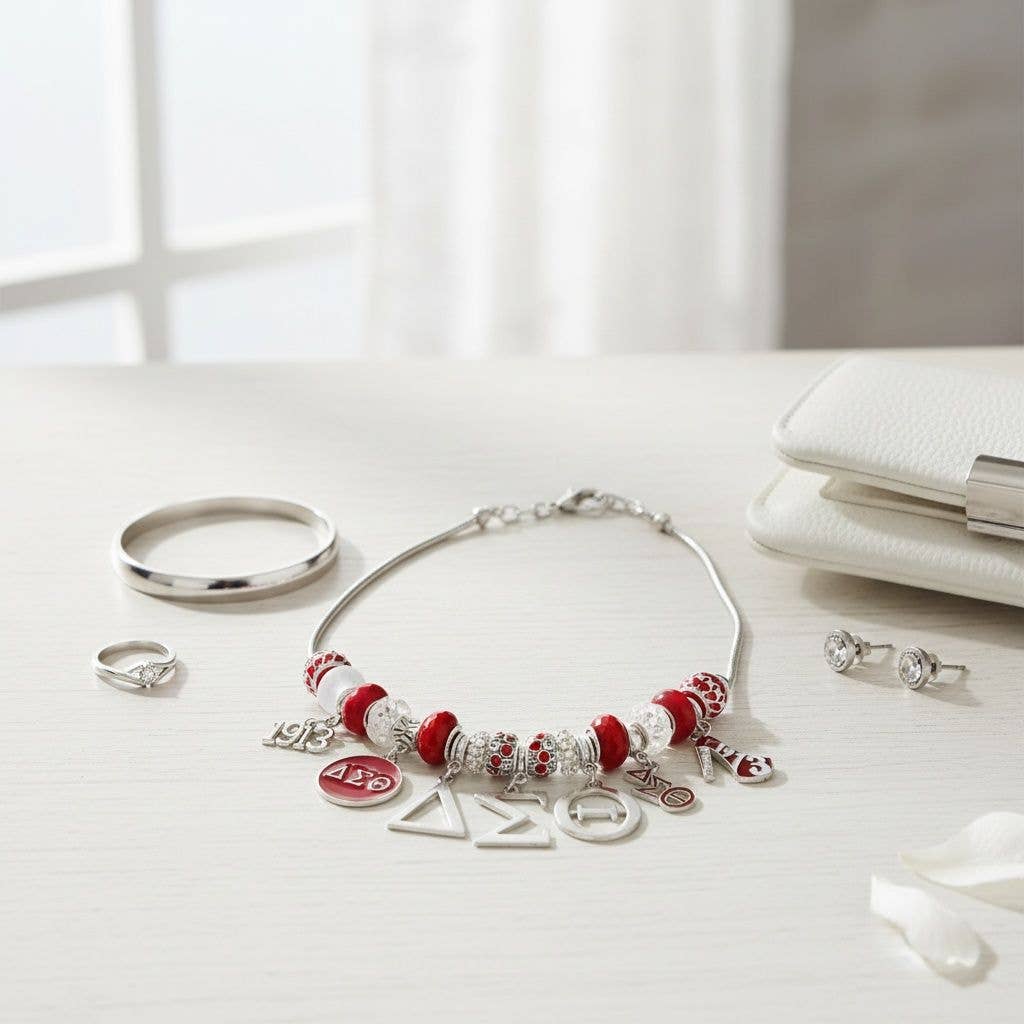 Delta Sigma Theta Snake Chain Luxe Bead and Charm Necklace