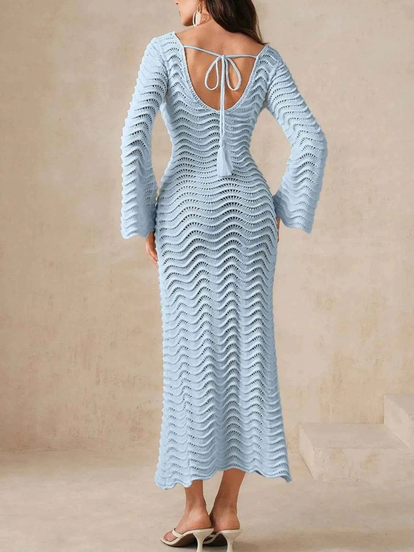 Wave Openwork Crochet Maxi Knit Dress