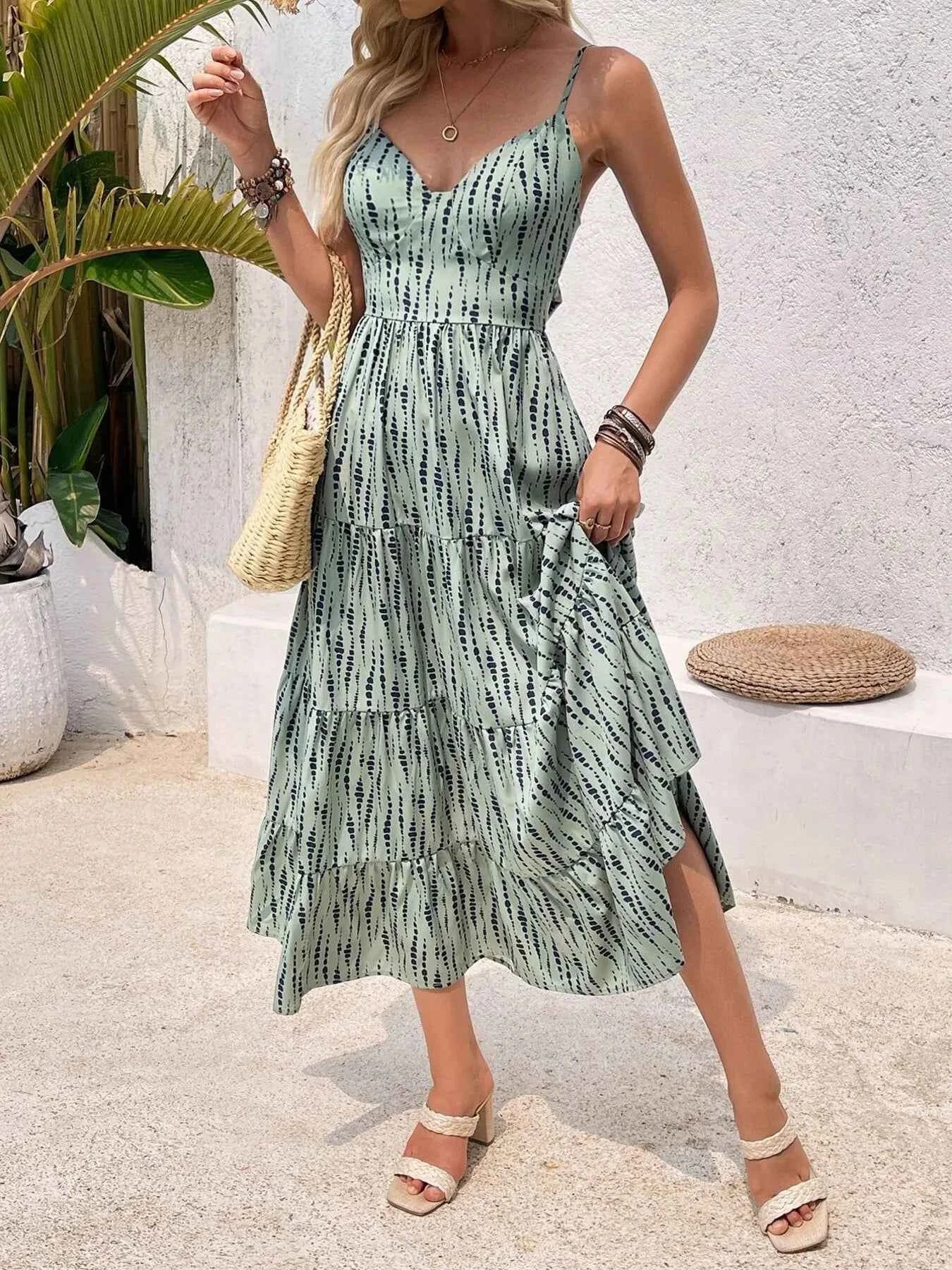 Tie Back Tiered Midi Cami Dress