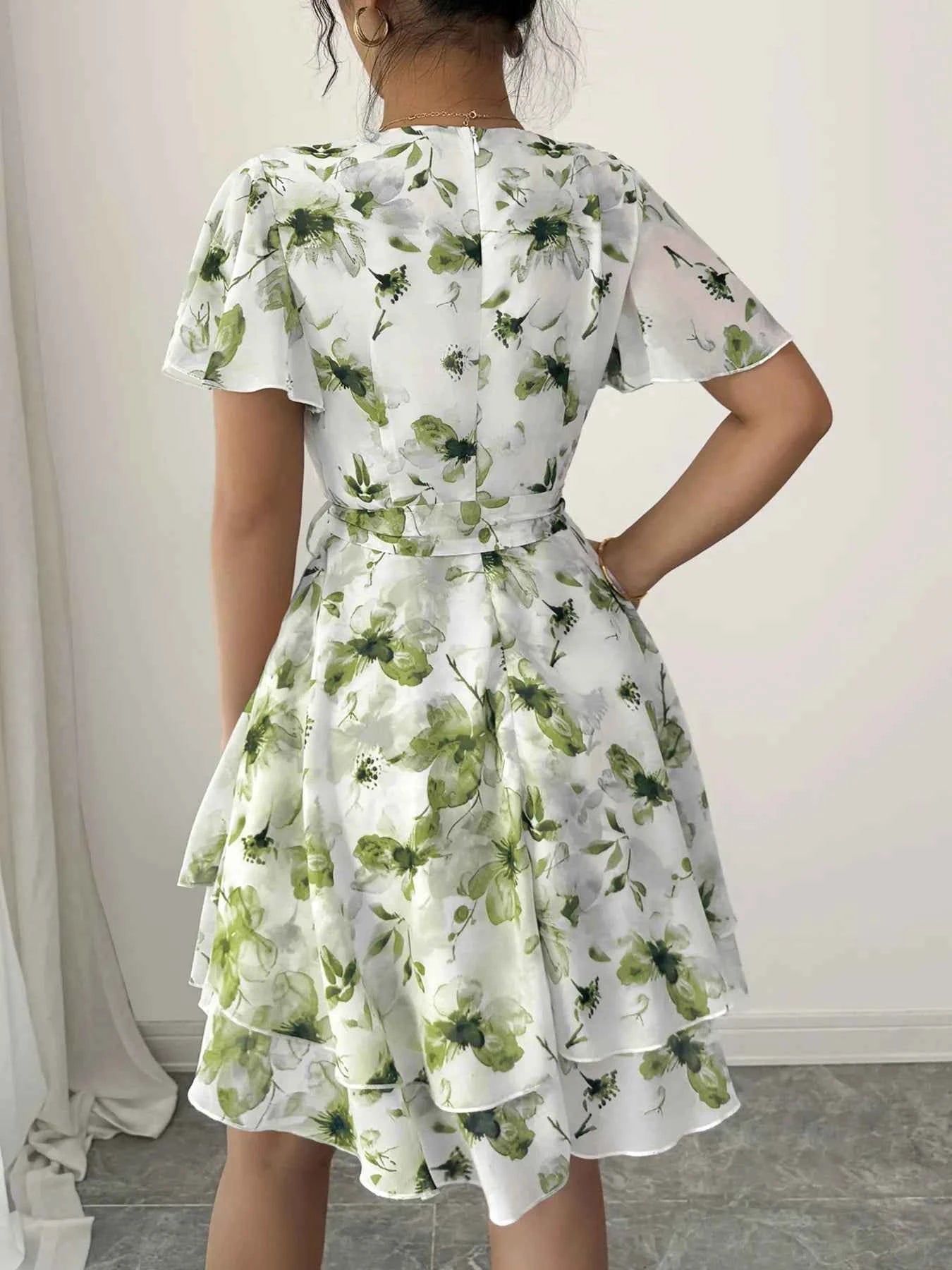 Printed Surplice Layered Mini Dress