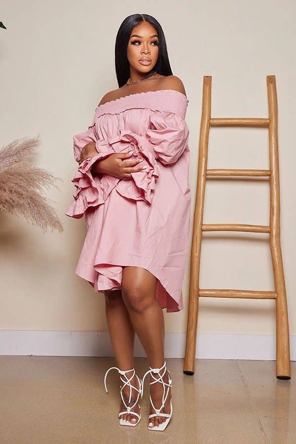Sexy One-Shoulder Fashion Dress with Ruffled Sleeves