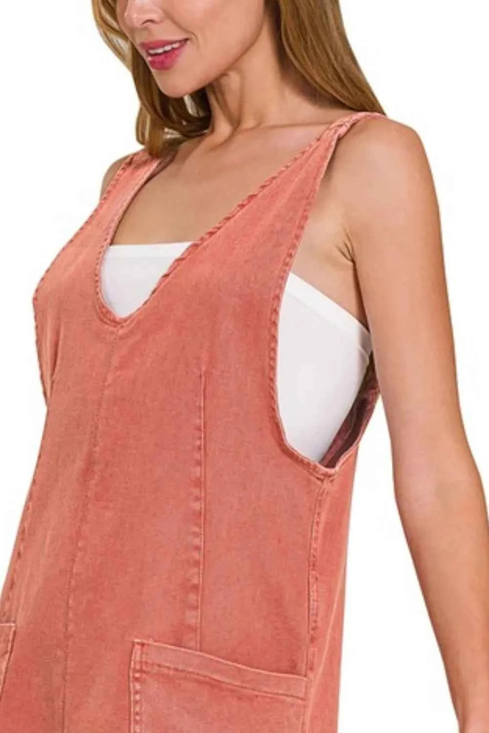 Zenana Washed Adjustable Strap Denim Overall Dress