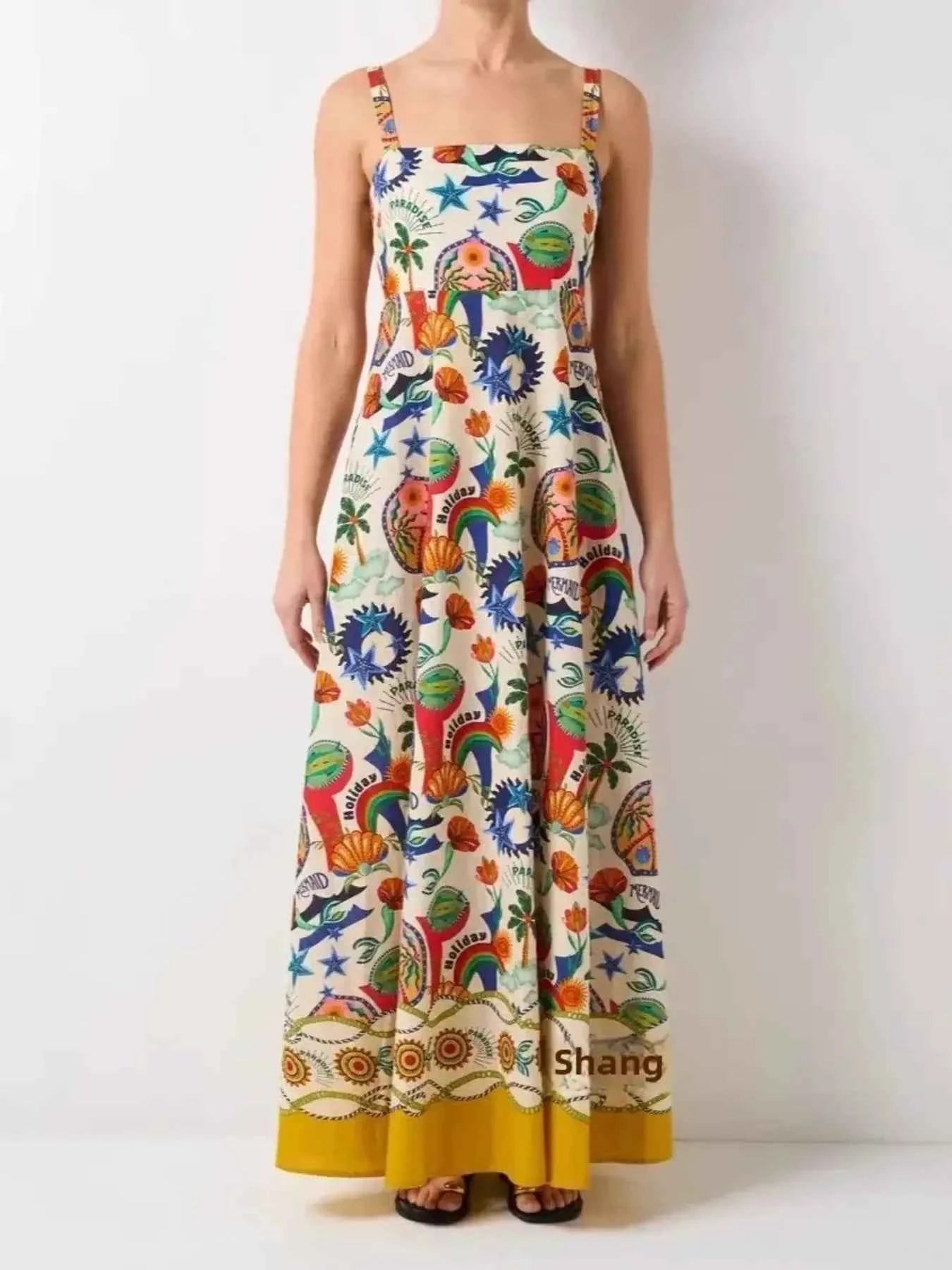 Printed Square Neck Maxi Cami Dress