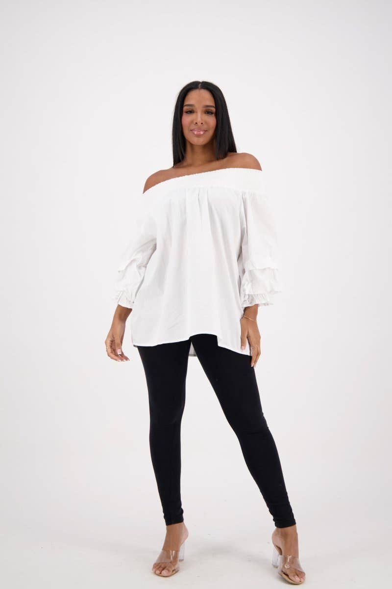 Off-Shoulder Ruffle Sleeve Blouse AT-2466