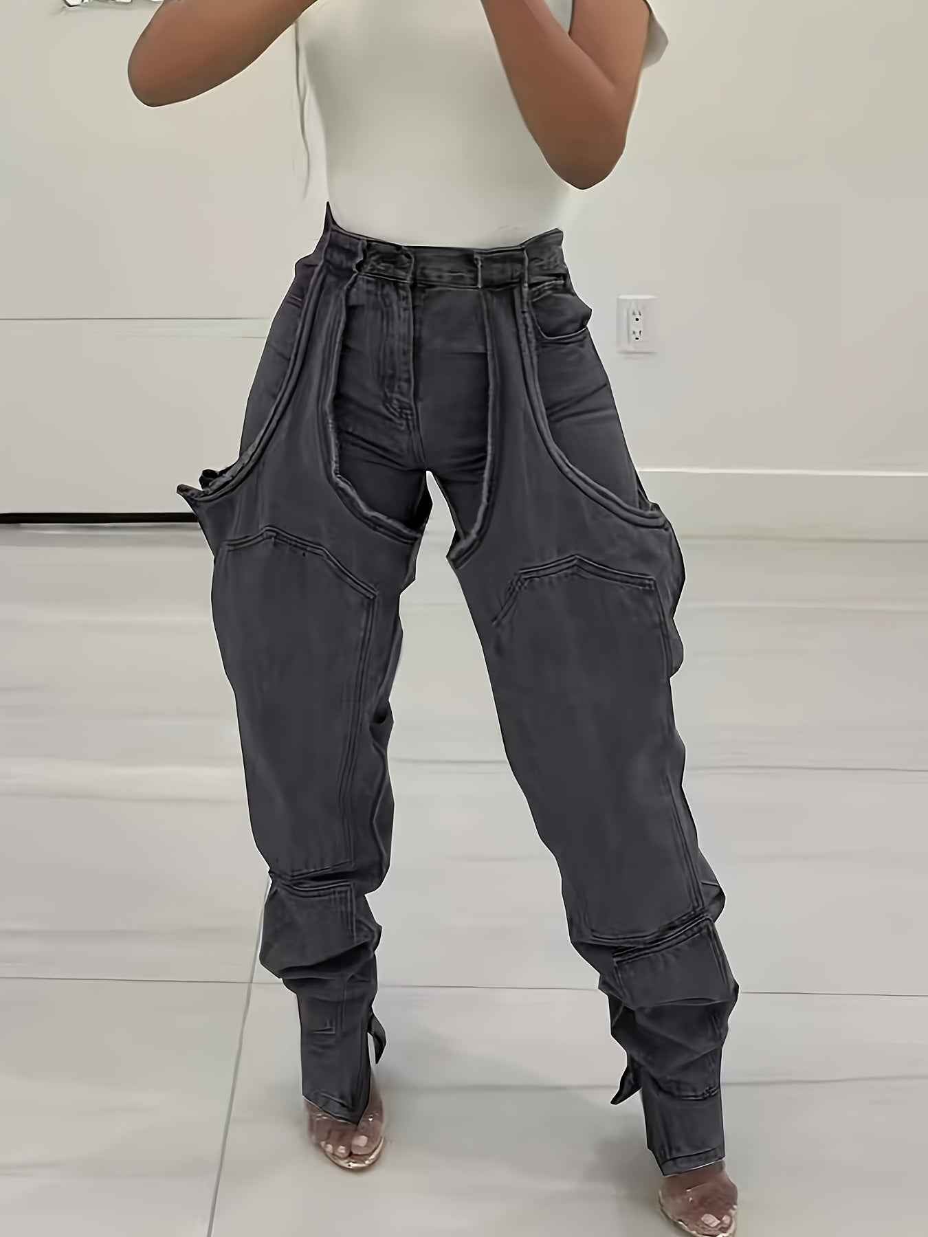 Y2K Denim Overalls Street Fashion Patchwork Ripped Casual Pants
