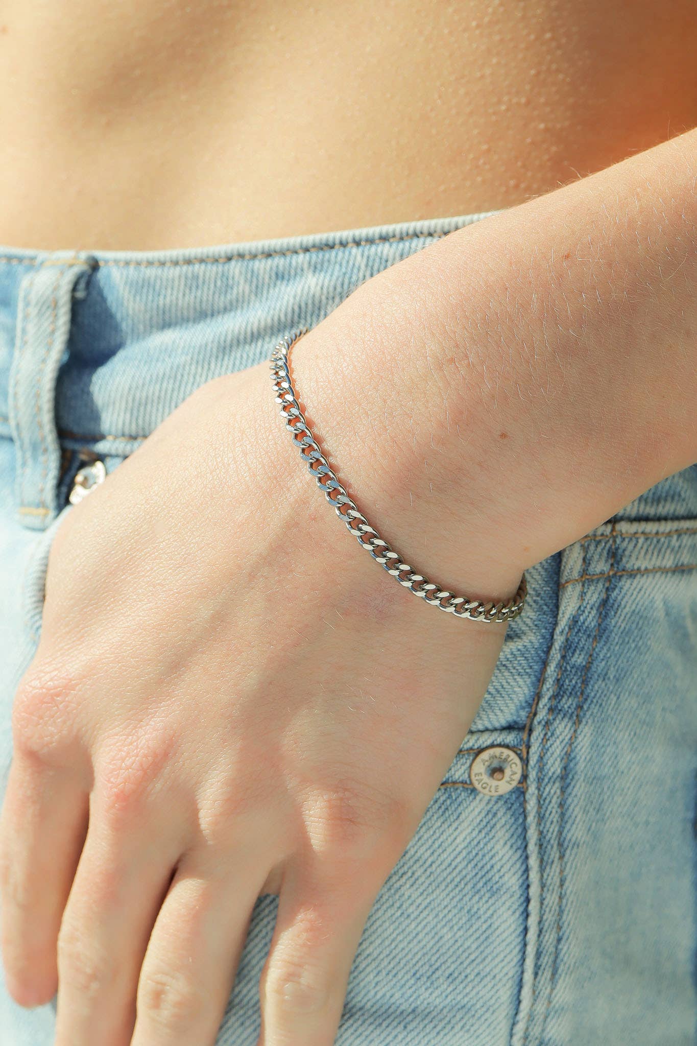 Stainless Steel Diamond Cut Curb Chain Bracelet or Anklet