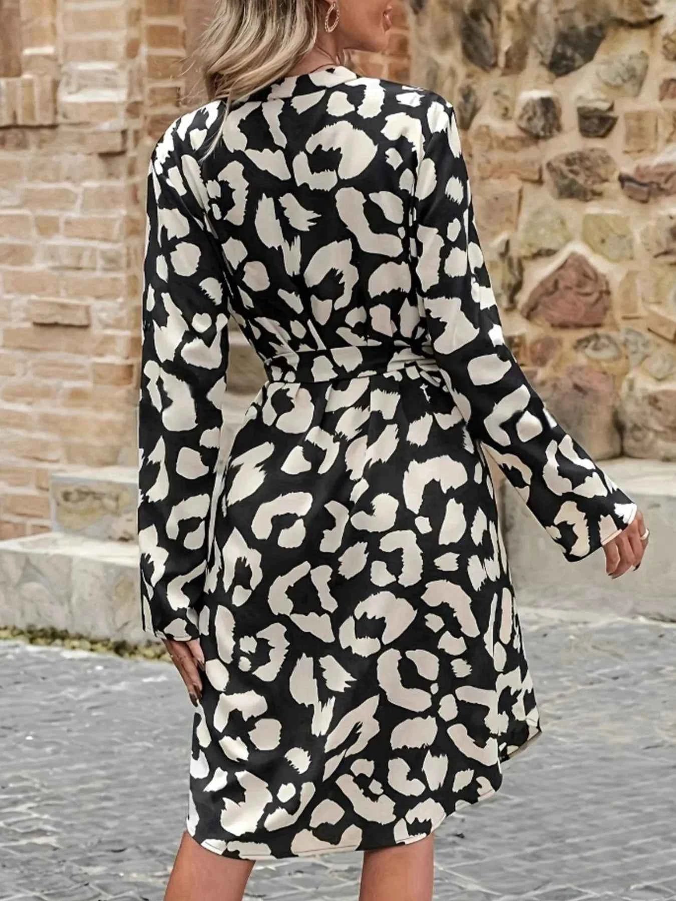 Printed Notched Midi Dress