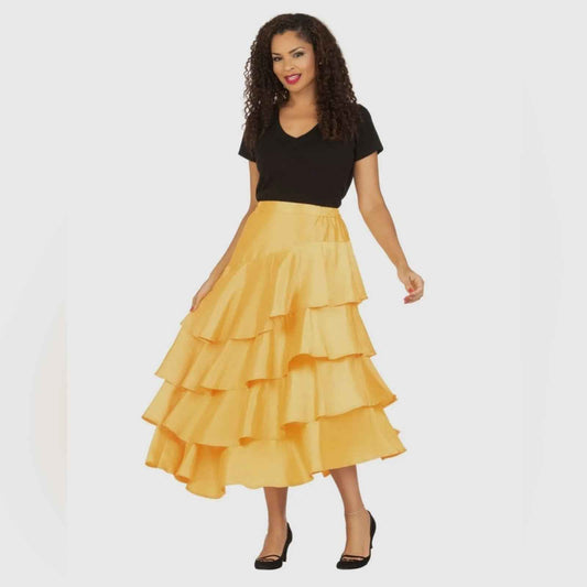 Style by Giovanna Chic Gold Midi Tiered Skirt for Cocktail Events