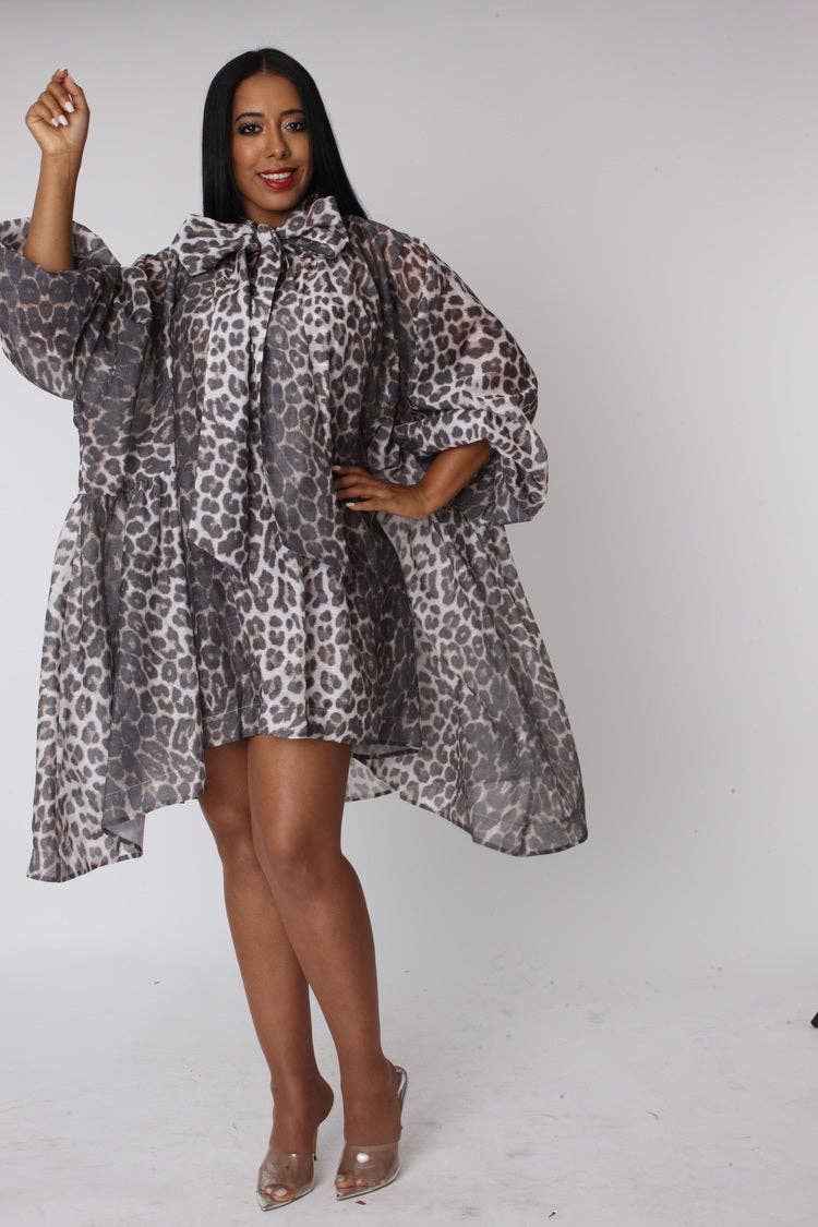 Leopard Print Organza Bow Dress