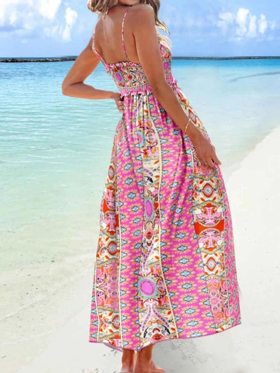 Printed Smocked Maxi Cami Dress