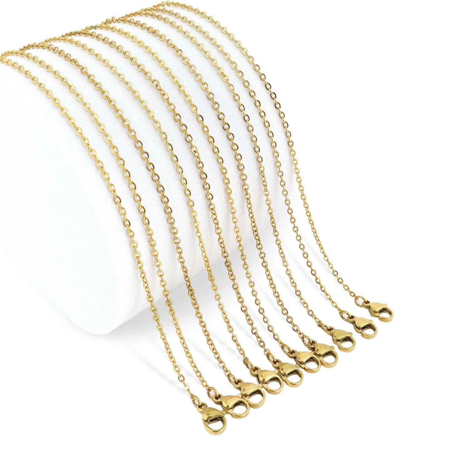 10 Pack - Gold 16" Stainless Steel Loop Chain Necklace Pack