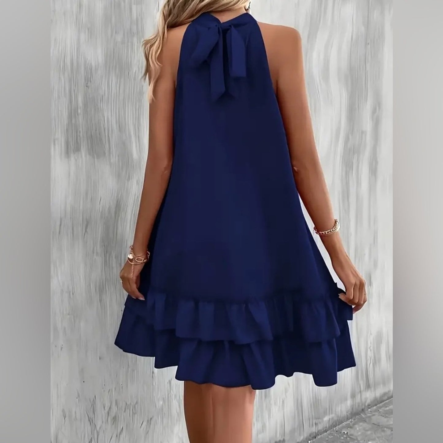 Elegant Navy Blue Sleeveless Dress