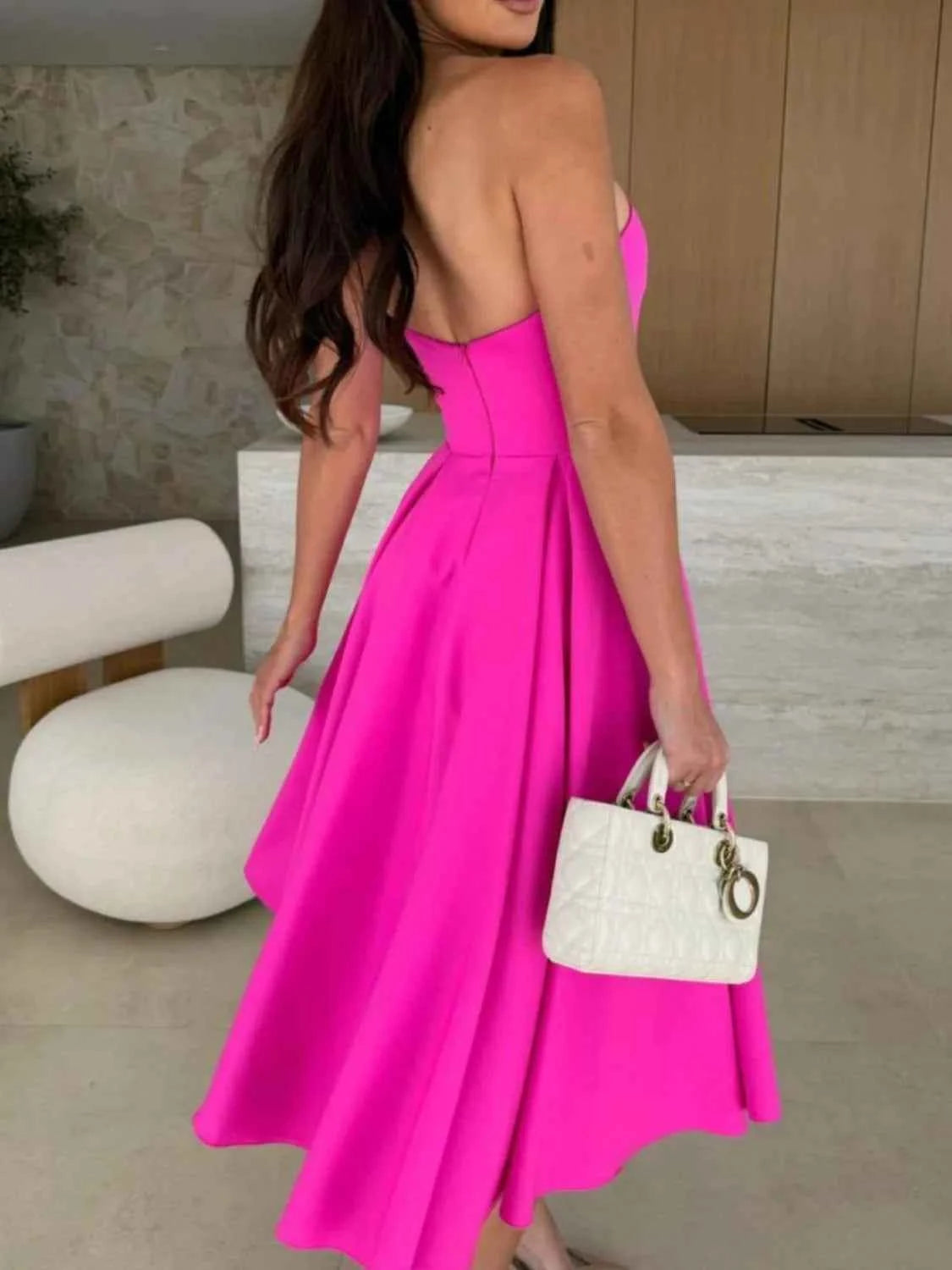 Solid Color Tube Midi Dress
