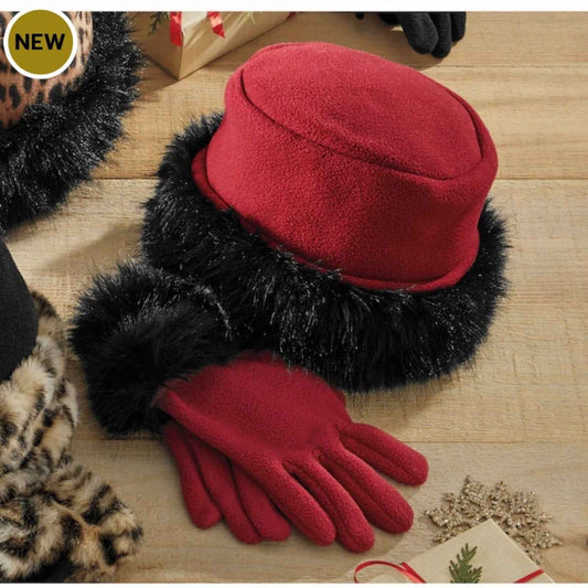 Elegant Churchwear Fleece Hat & Glove Set with Faux Fur Trim – Sunday Chic