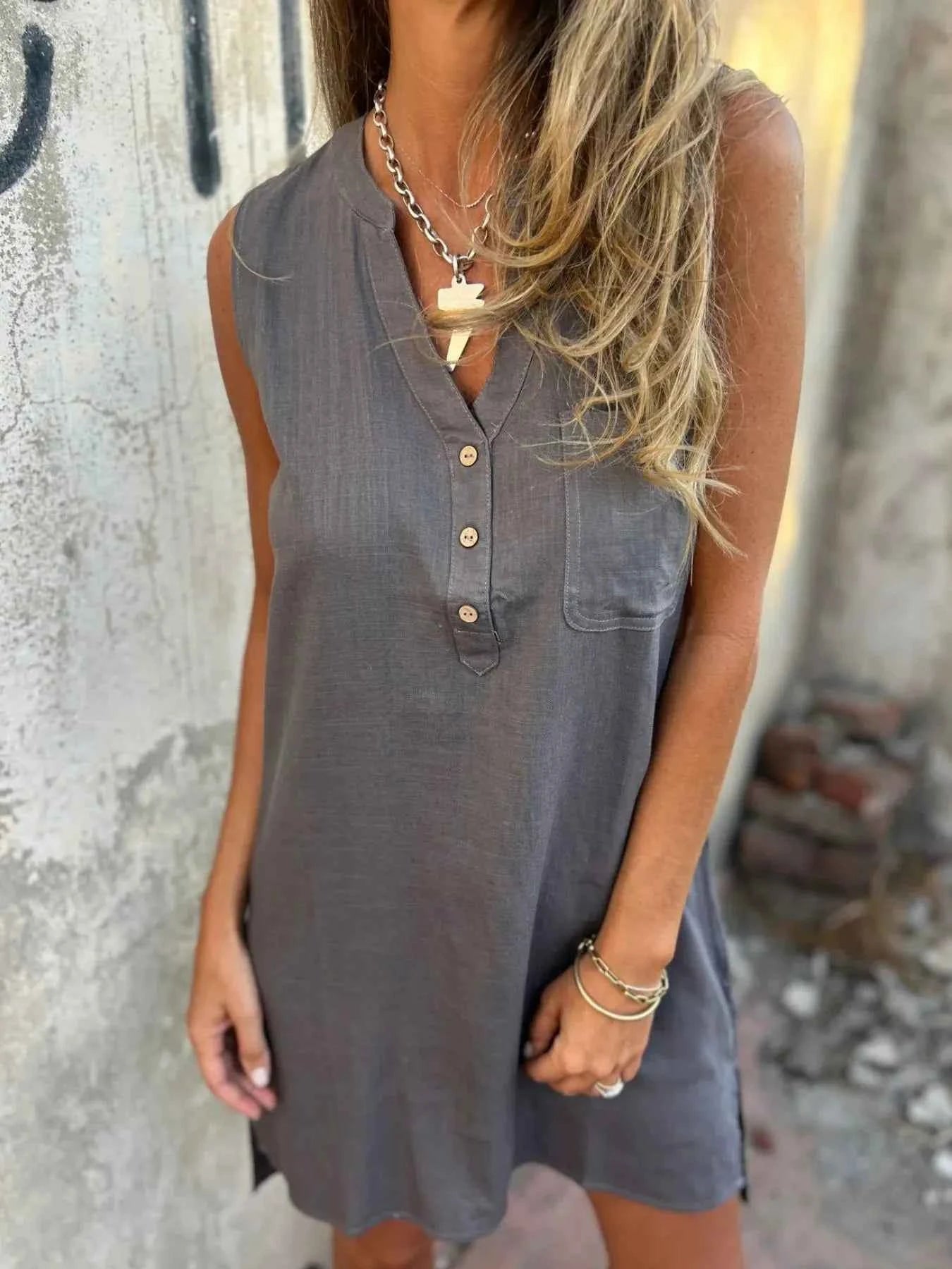 Full Size Notched Sleeveless Mini Dress Plus Size
