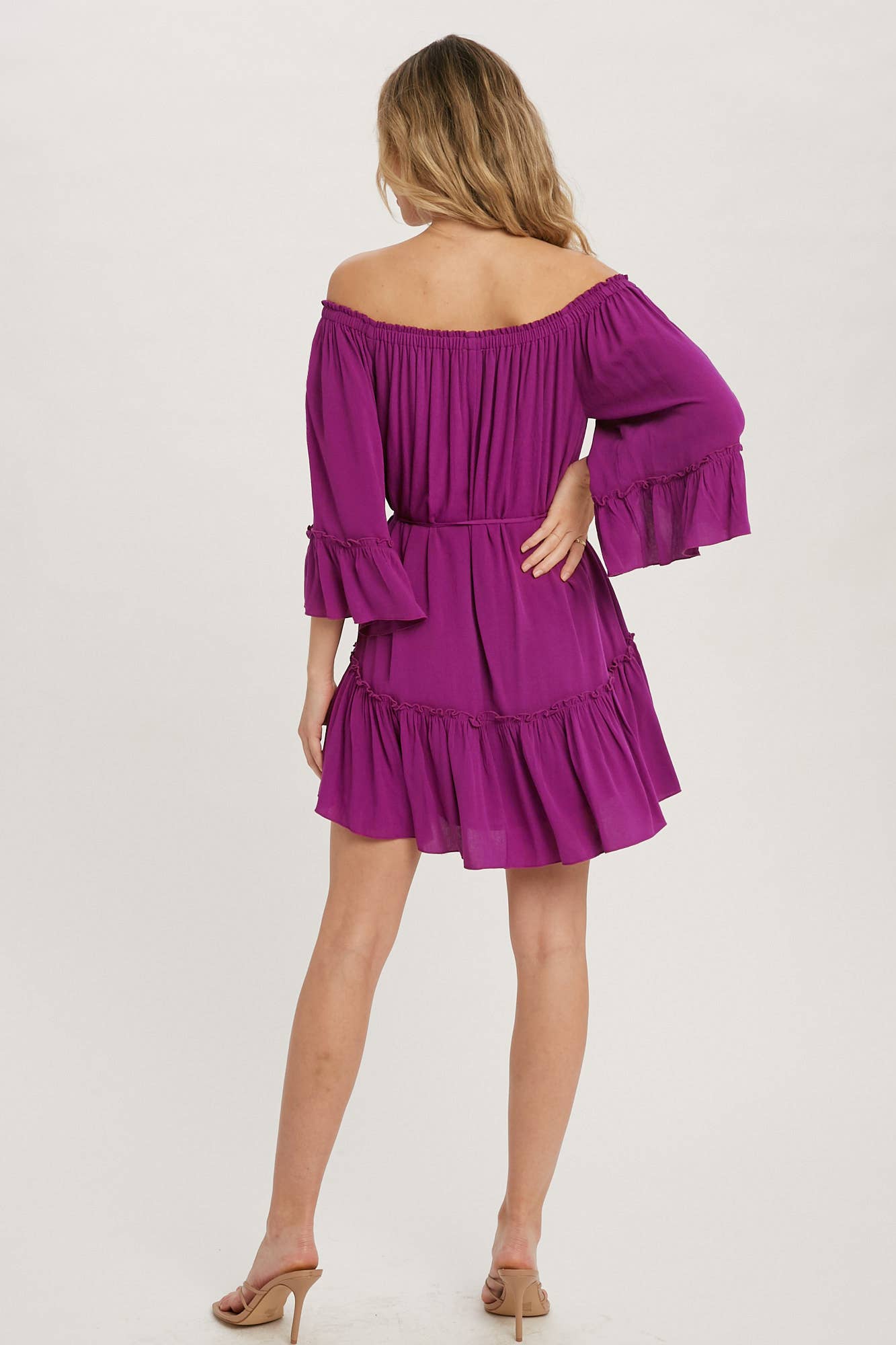 RUFFLED SOLID BOHO DRESS