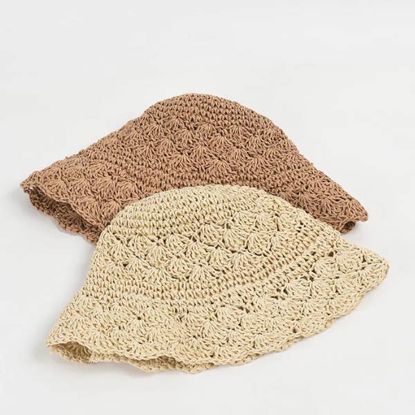 HANDMADE CROCHET FOLDABLE STRAW BUCKET HAT