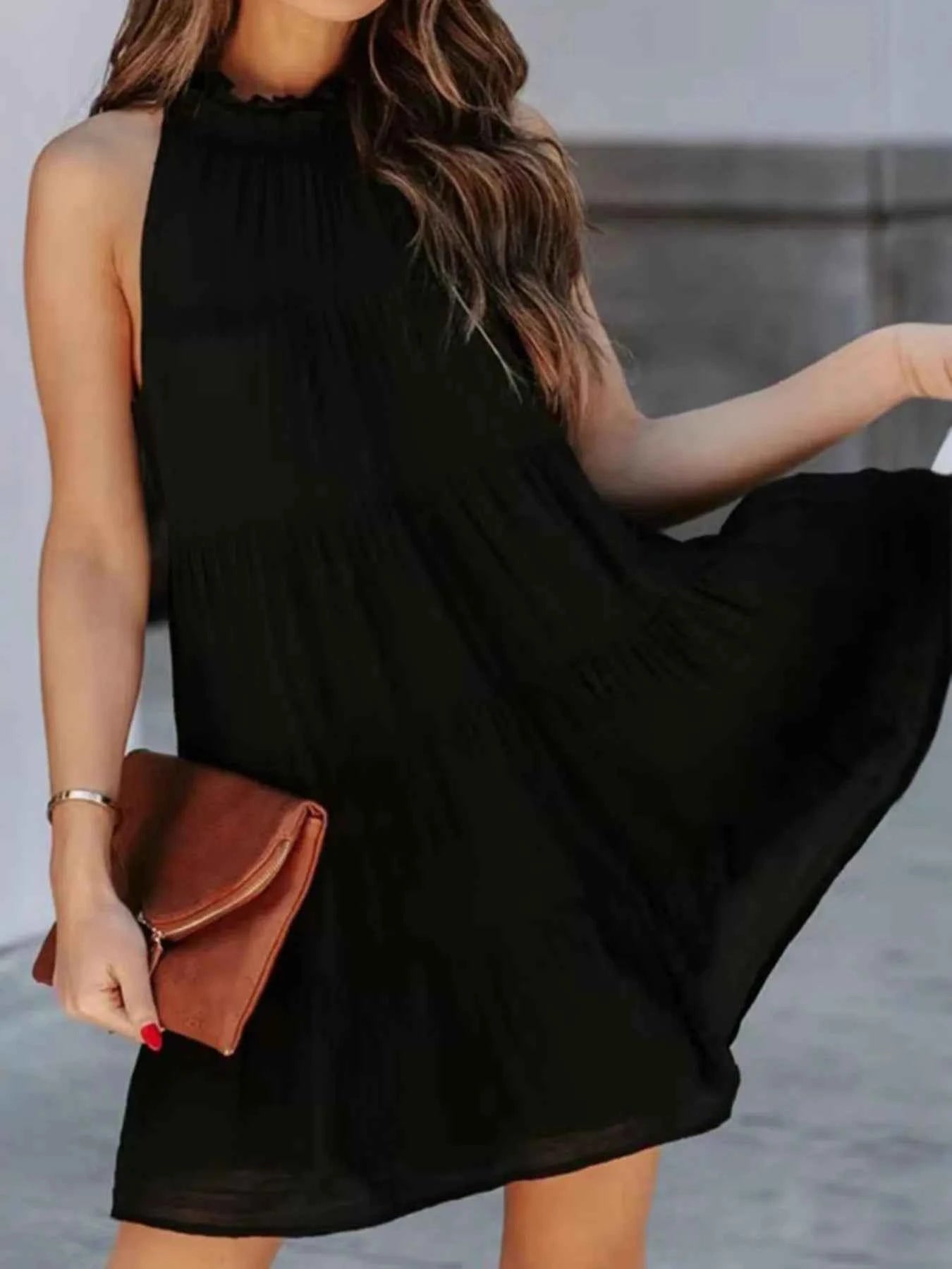Tiered Sleeveless Tie Back Mini Dress
