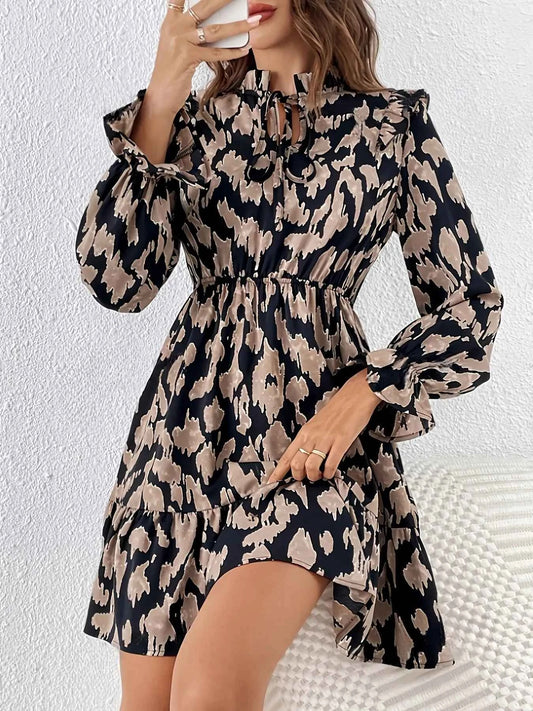 Tie Neck Flounce Sleeve Dress