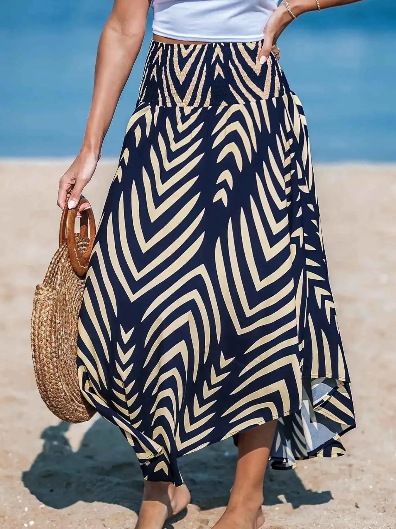 Printed High Waist Maxi Skirt