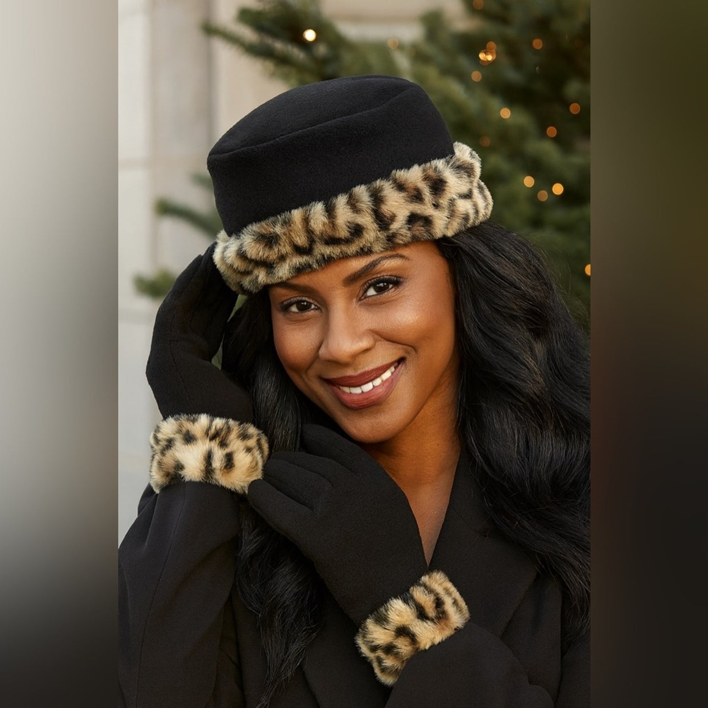 Elegant Churchwear Fleece Hat & Glove Set with Faux Fur Trim – Sunday Chic