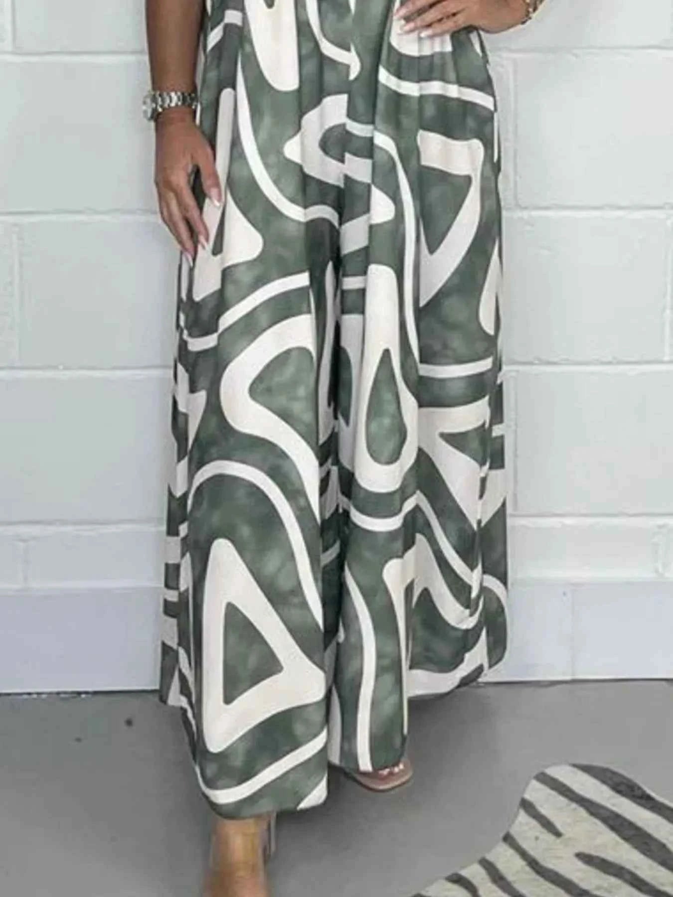 Full Size Printed Wide-Leg Jumpsuit with Flutter Sleeves Plus Size