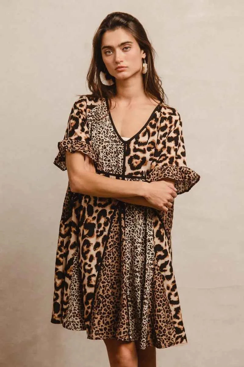 BiBi Leopard Prints Mix and Match Short Sleeves Dress