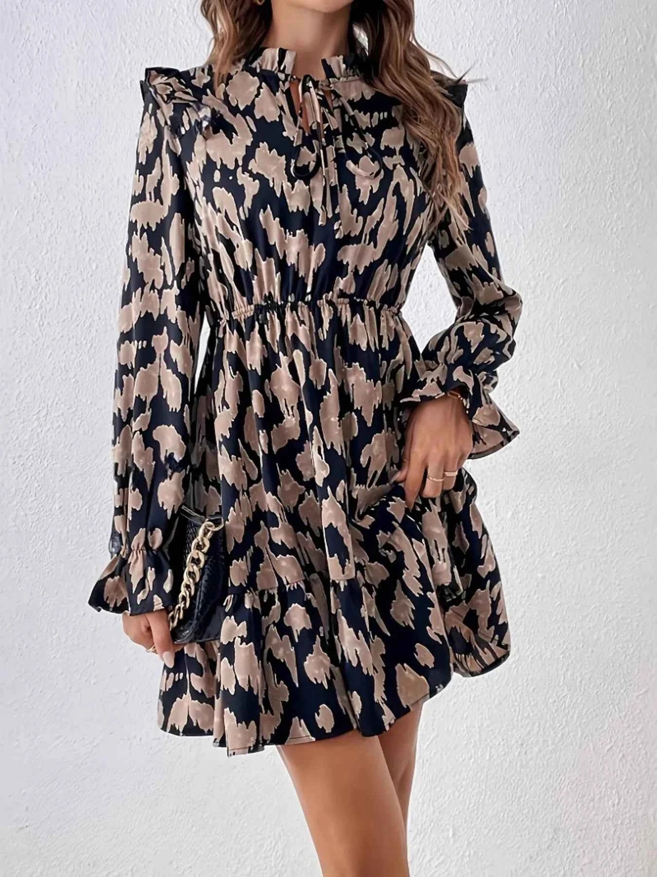 Tie Neck Flounce Sleeve Dress