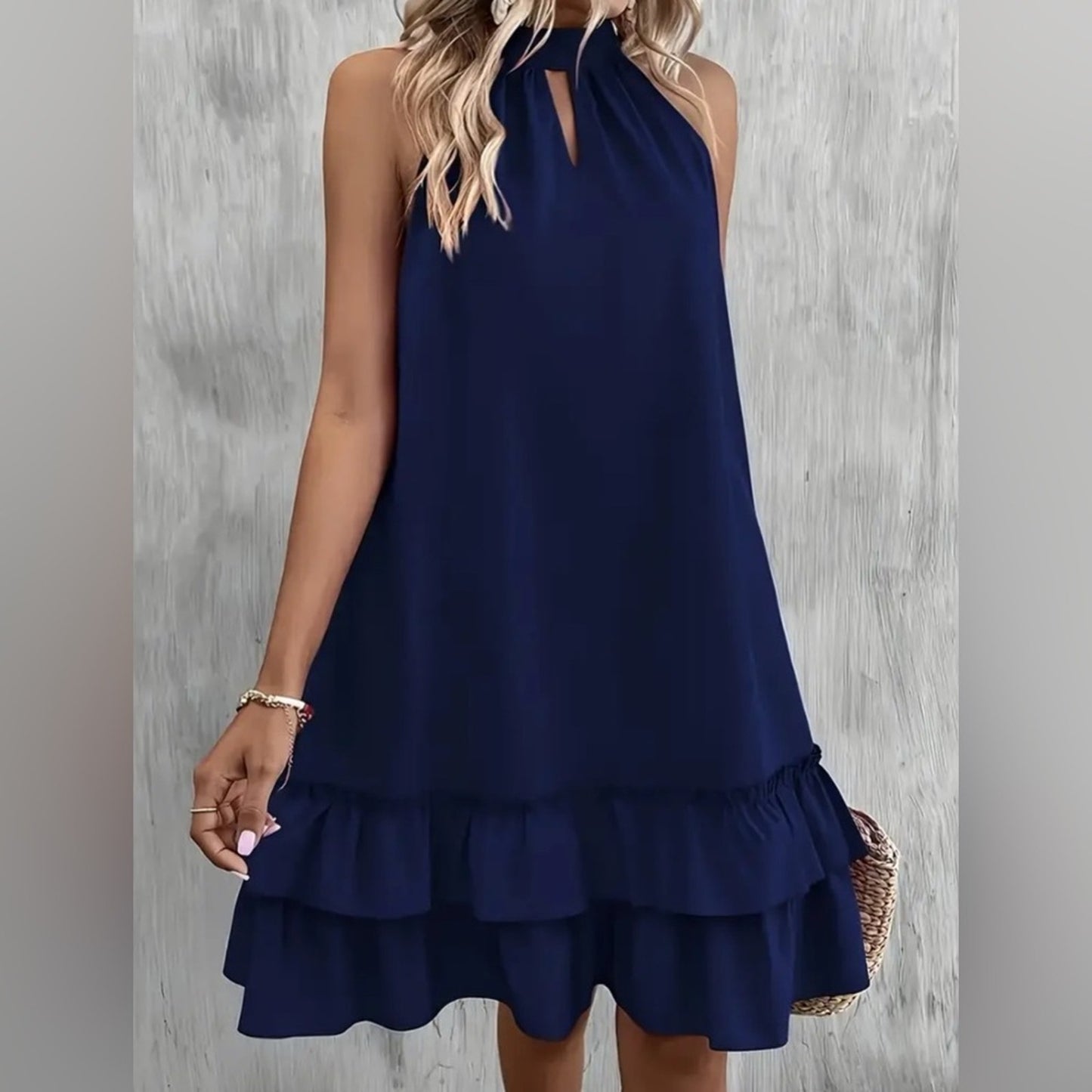 Elegant Navy Blue Sleeveless Dress