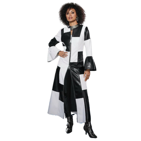 Monochrome Power: Faux Leather Colorblock Zip-Up Maxi Dress – Size 10