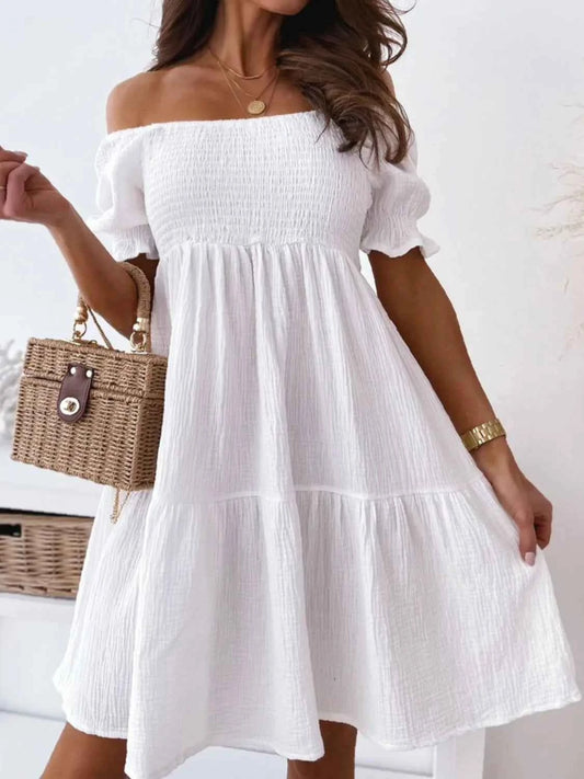 Smocked Off-Shoulder Mini Dress