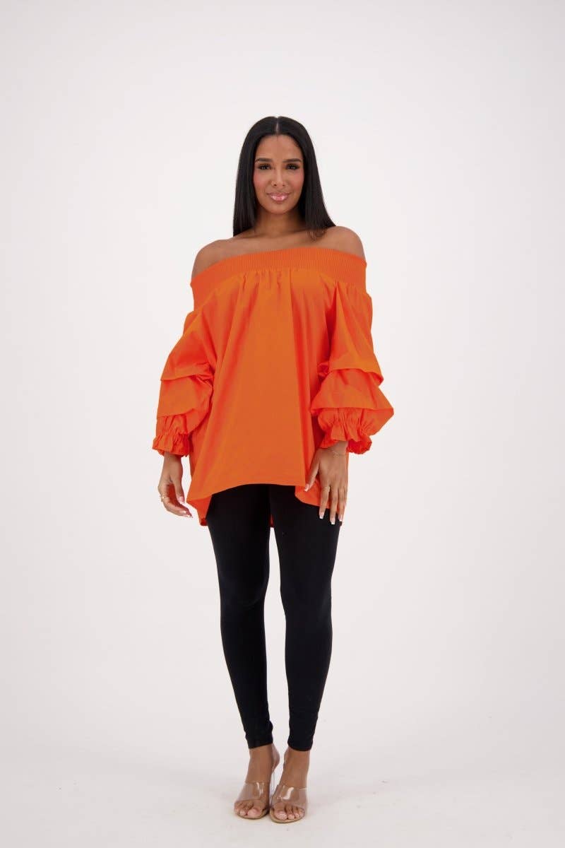 Off-Shoulder Ruffle Sleeve Blouse AT-2466