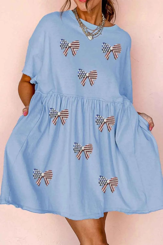 American Flag Bow Print Casual Dress