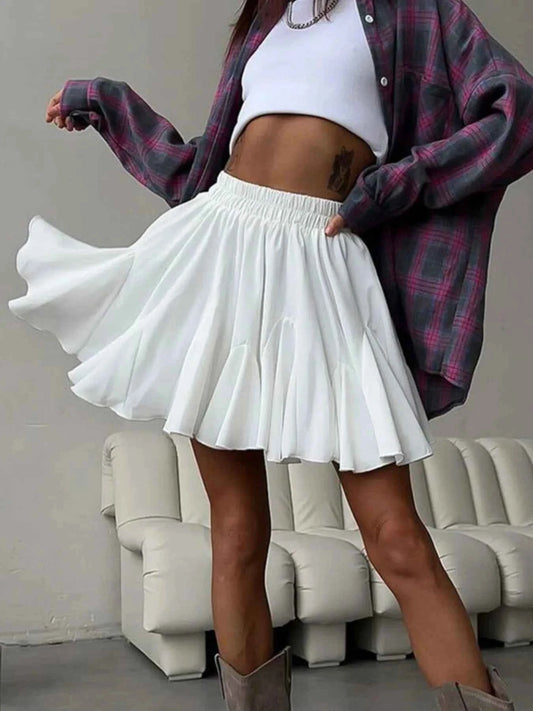 Elastic Waist Ruffled Hem Skirt