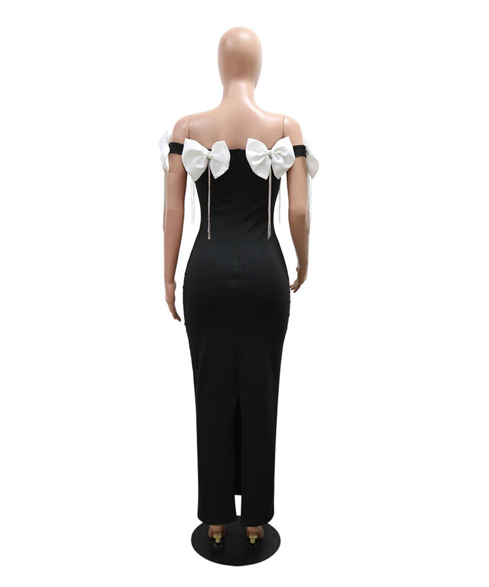 WHITE BOW BROOCH DRESS FOR GLAMOROUS AND SOPHISTICATED