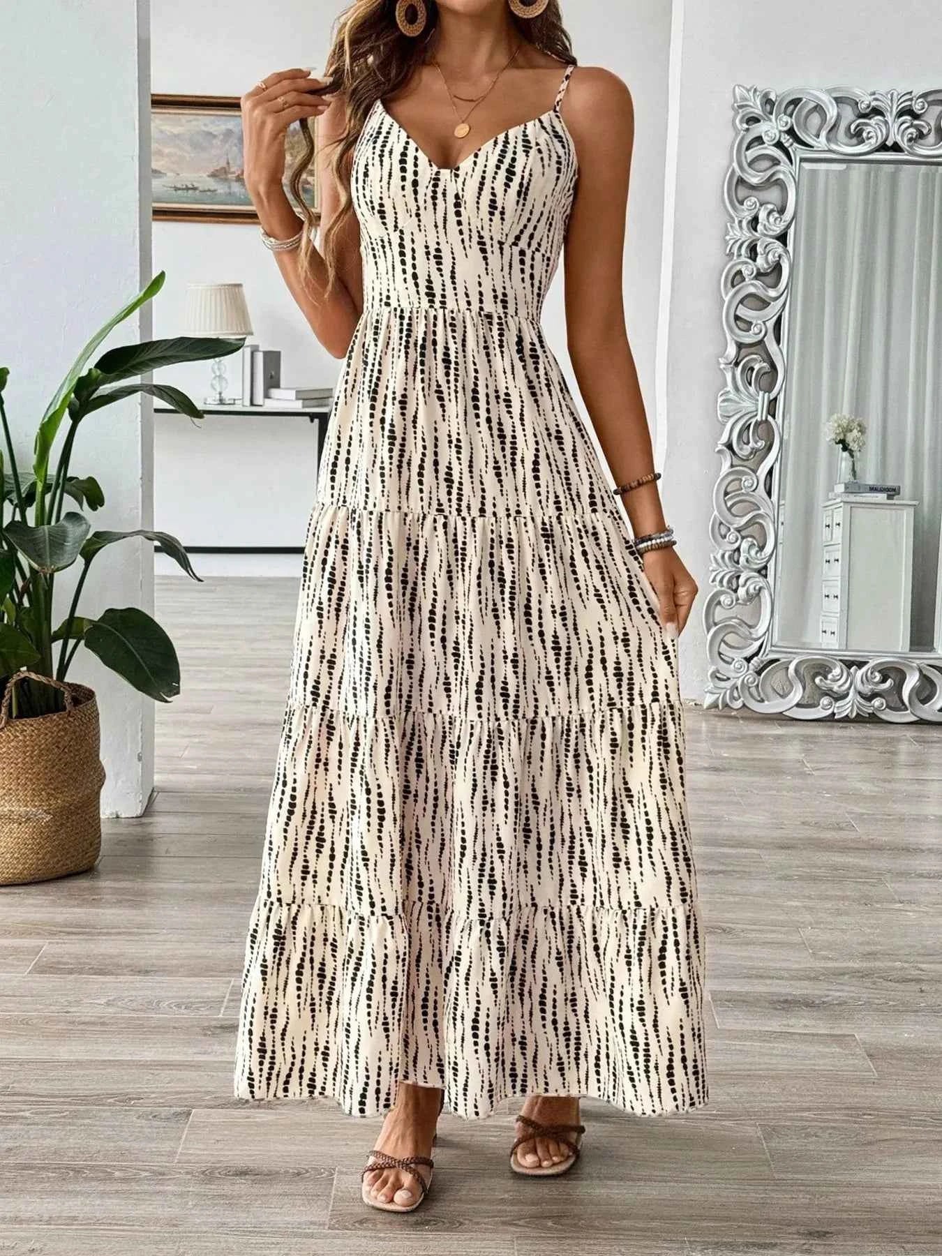 Tie Back Tiered Midi Cami Dress