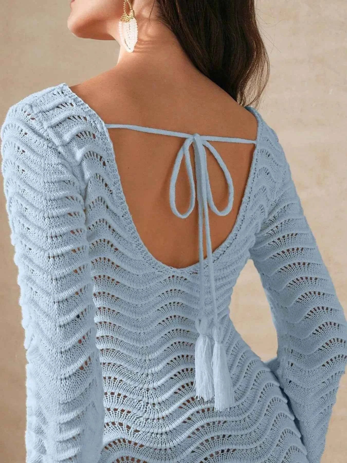 Wave Openwork Crochet Maxi Knit Dress