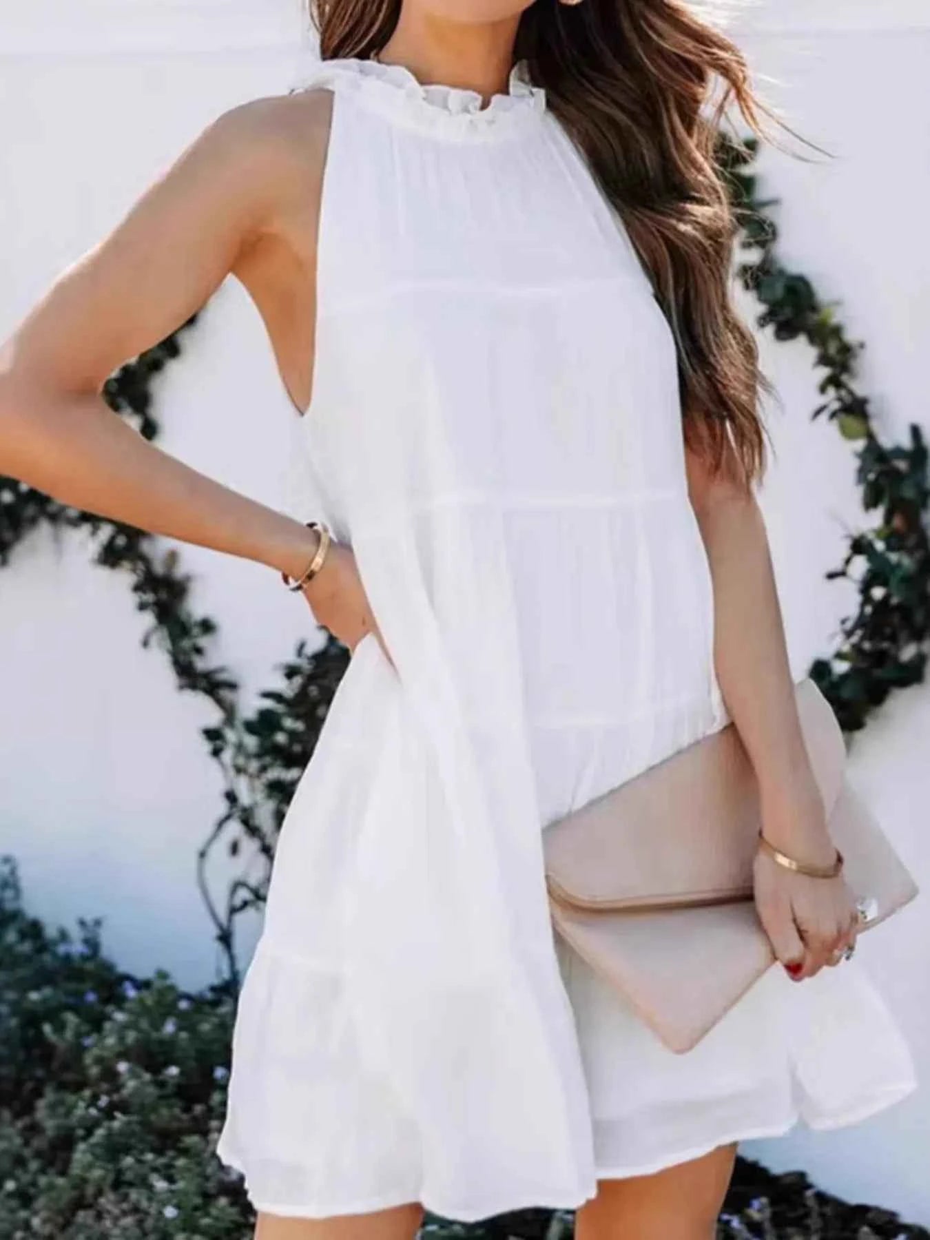 Tiered Sleeveless Tie Back Mini Dress
