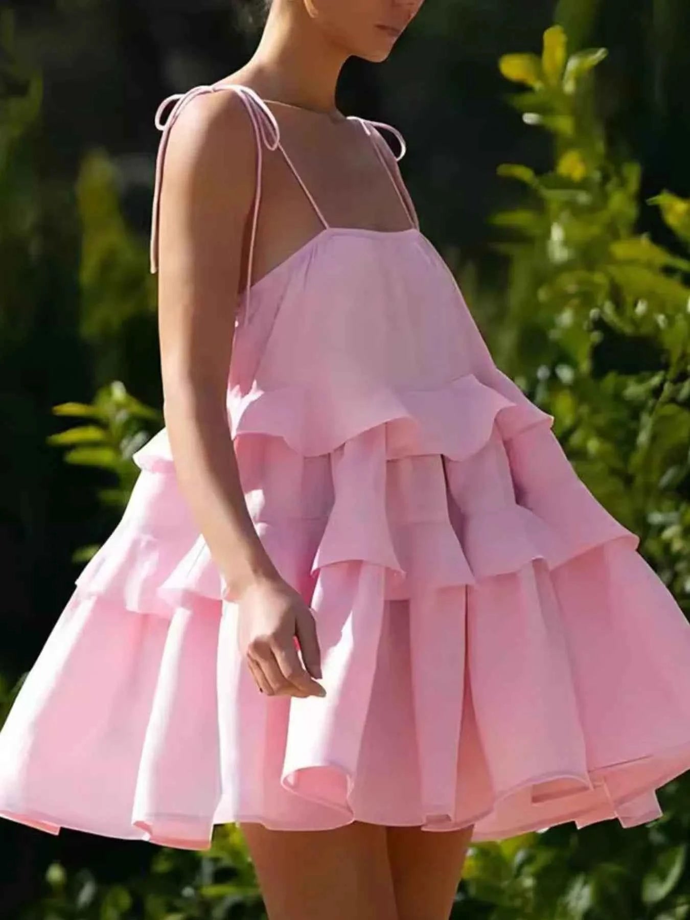 Ruffle Layered Tie Shoulder Cami Dress