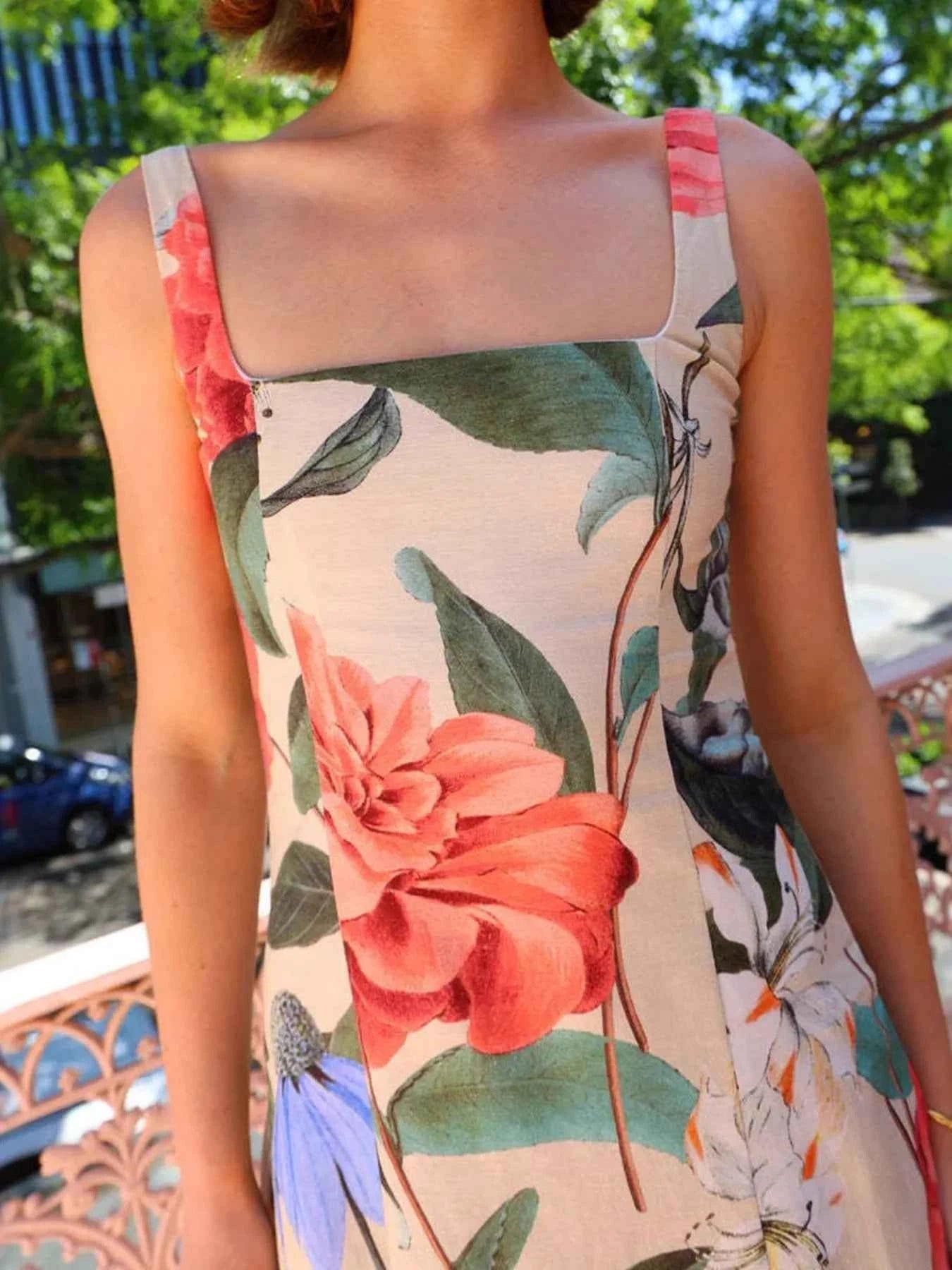 Floral Print Square Neck Maxi Dress